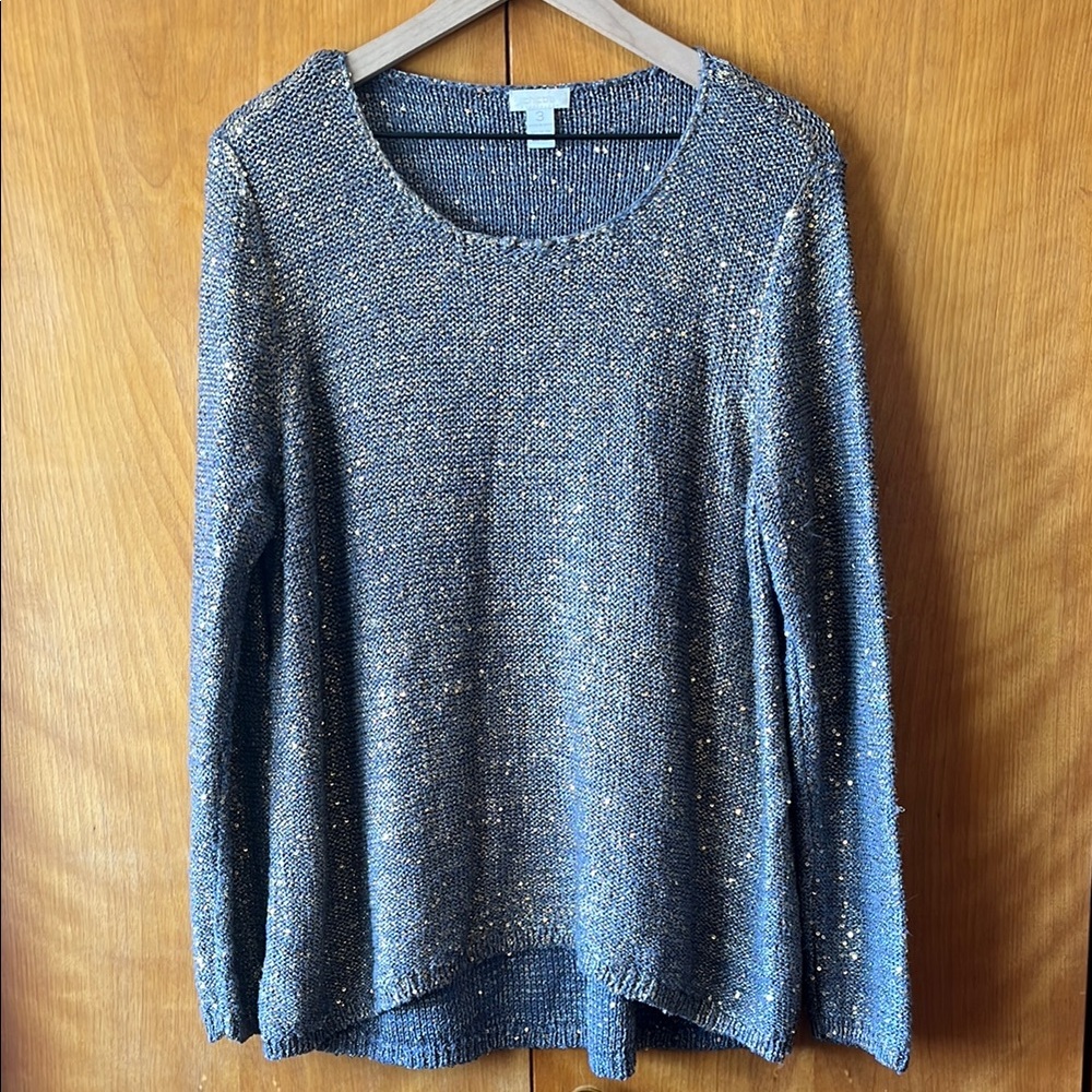 Chico’s Knit Sweater Grey w Sparkly Gold Sequin XL